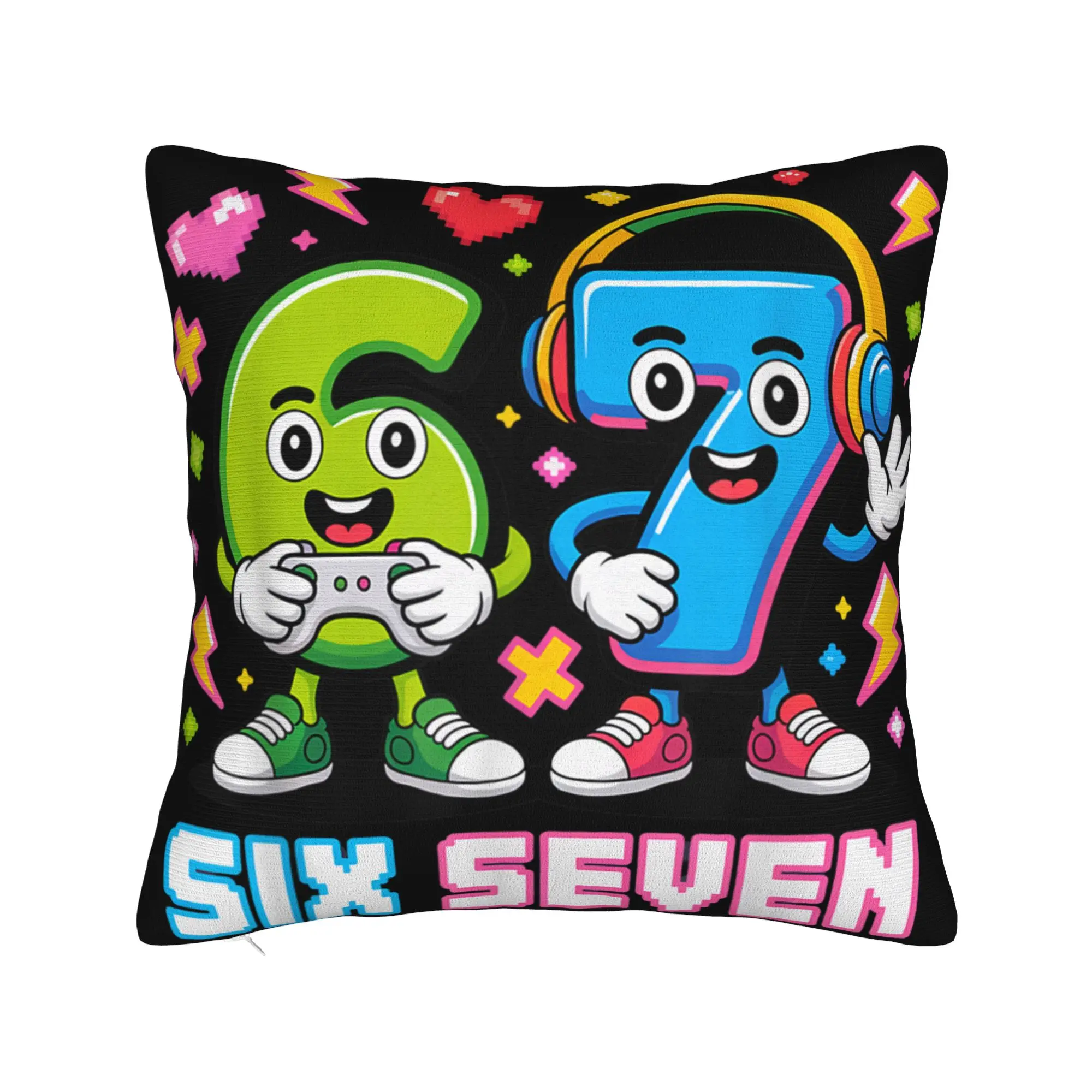 67 Six Seven 6-7 Italian Brainrot Gaming Meme Squad Pillow Case Soft Pillow Cover For Sofa Couch Bed Living Room Cushion Cover