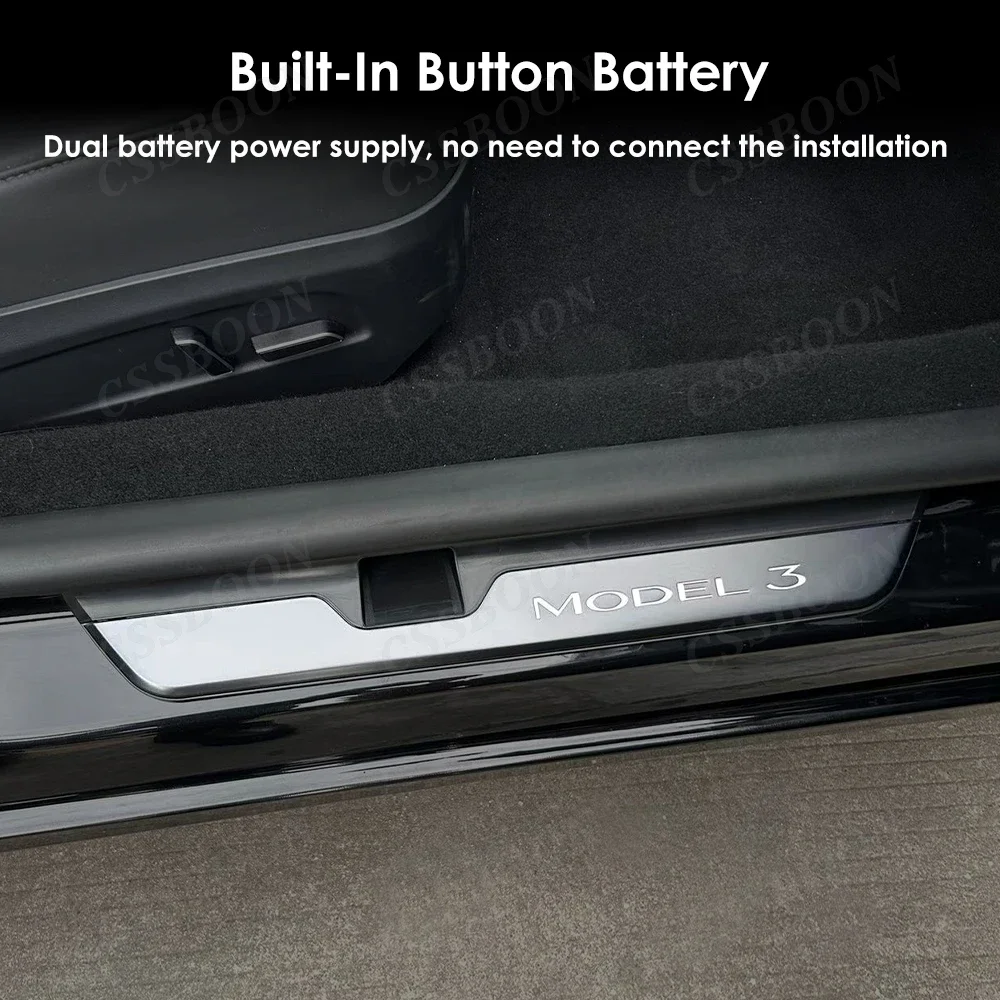 CSSBOON Door Sill Protector Cover 4PCS for Tesla Model 3 Highland Car LED Welcome Light Pedal Illuminated Accessories Auto Sense