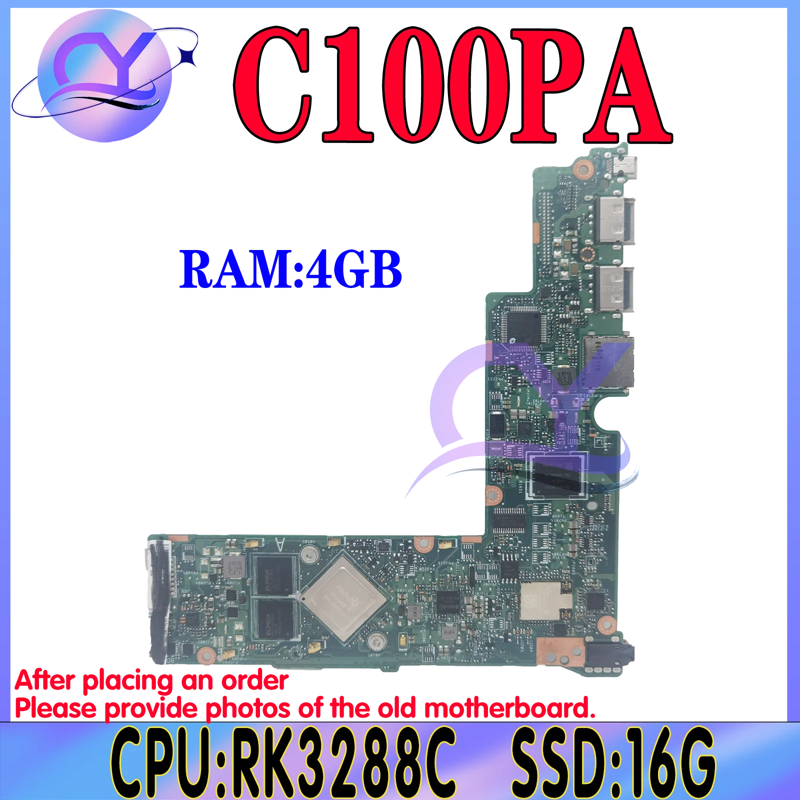 Dinzi C100PA For ASUS Chromebook Flip C100P Laptop Motherboard 4G RAM RK3288C Processor Graphic 16G SSD Test Work 100%