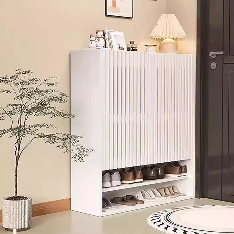 Lemari Sepatu Krim Putih Aksen Ruang Tamu Mewah Nordic Desain Tinggi Rak Sepatu Universal Penyimpanan Furnitur Postmodern Gabinete