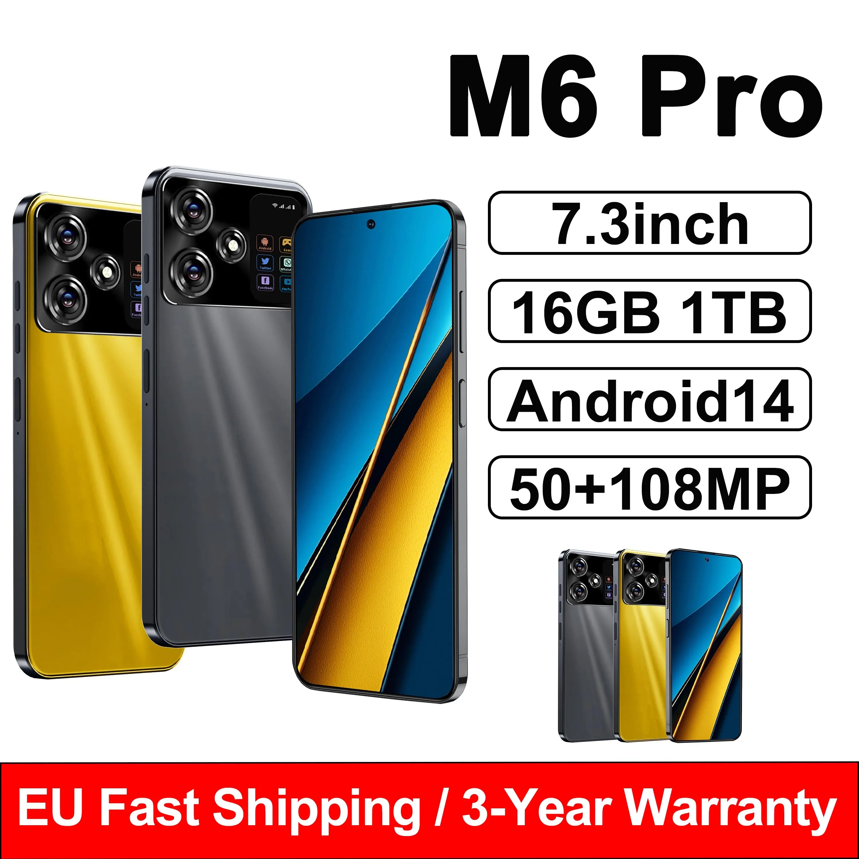 Smartphone M6 Pro, Version globale, 16 Go + 1 To, Snapdragon 8, Gen 3, Android 14, 50 + 7.3 MP, 4G,