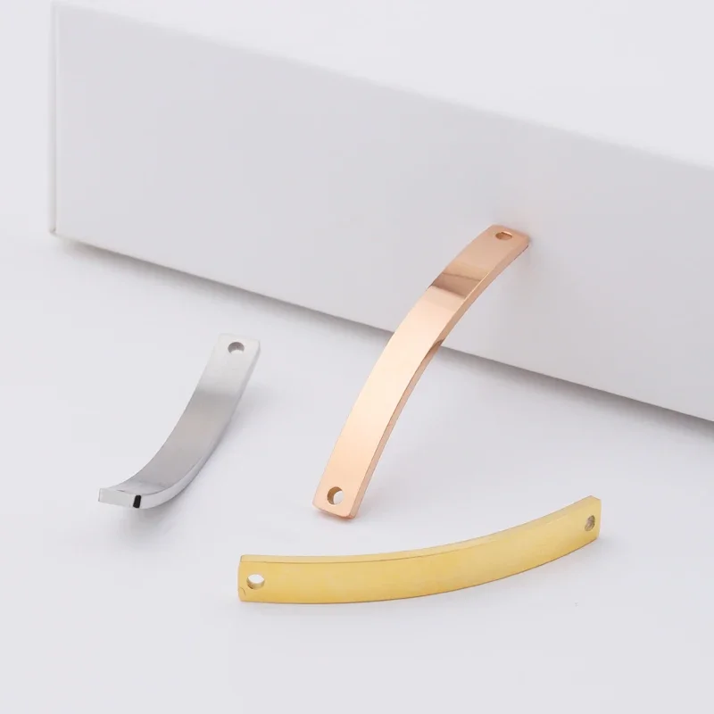 20Pcs 4*39mm Curved Strip Charms Mirror Polish Stainless Steel Charms For DIY Making Necklace Braid Bracelets Jewelry