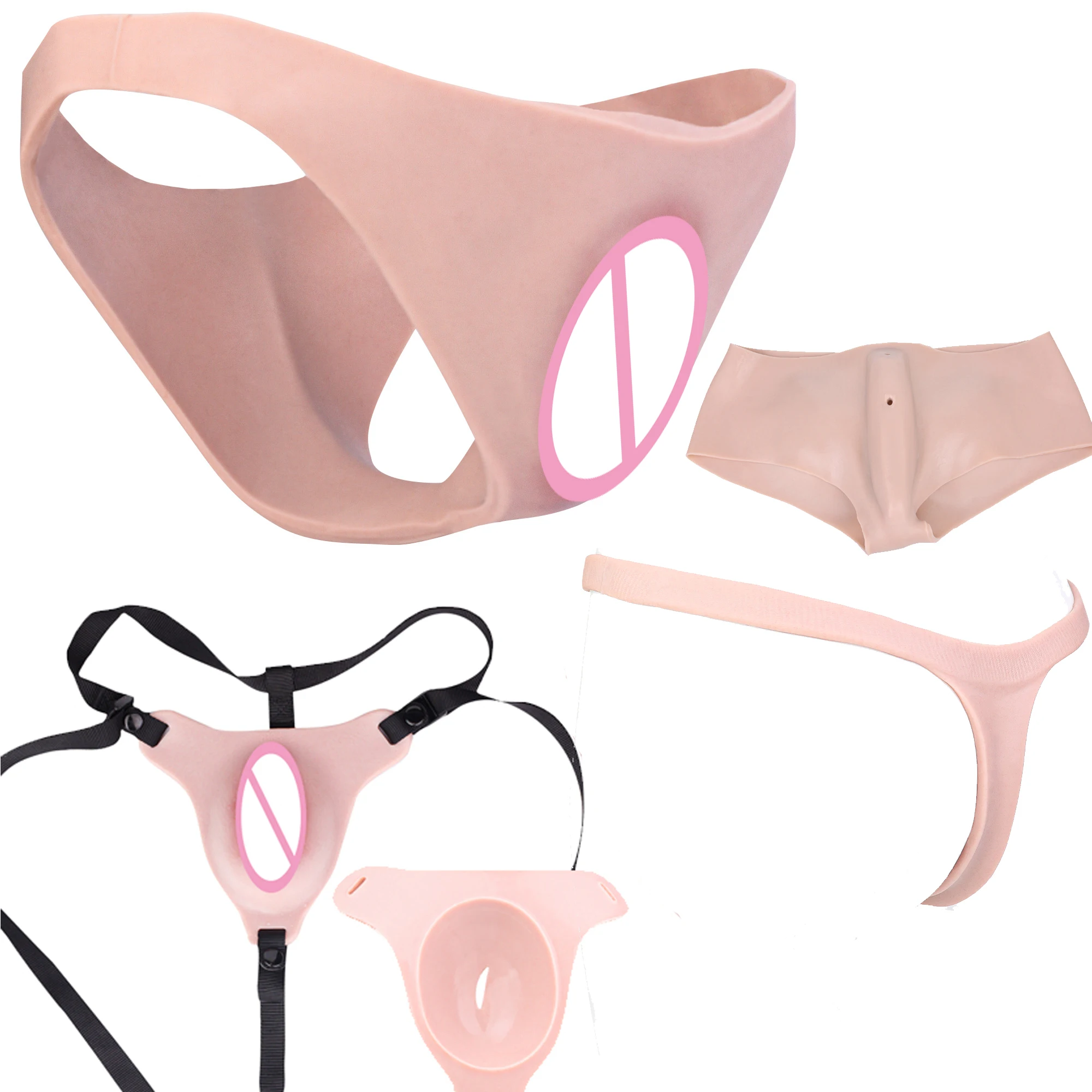 FAAK Silicone Insertable Vagina Panties Realistic Pussy Clitoris Pads Briefs Thongs Men's Hiding Gaff for Transgender Adult toys view 4