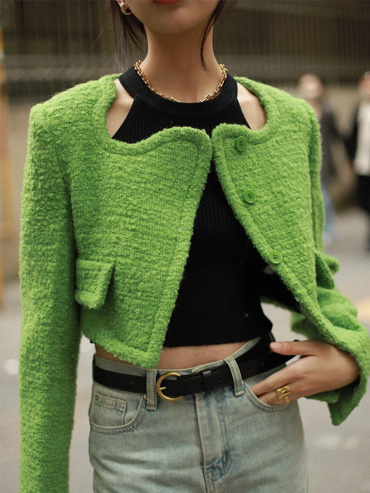 

Otherbela Retro Wave Collar Asymmetrical Color ort Jaet Blogger Sle Wool Blend Commute Wind Coat for Women