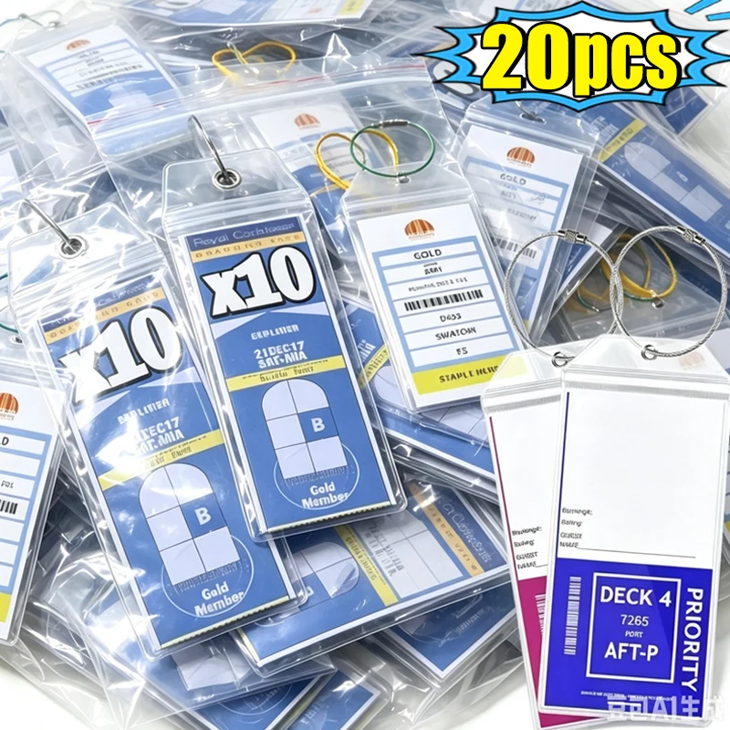 1-20pcs Cruise Luggage Tags Waterproof Self Sealing Transparent PVC Plastic Accessories Stainless Steel Ring Cruise Travel Tag