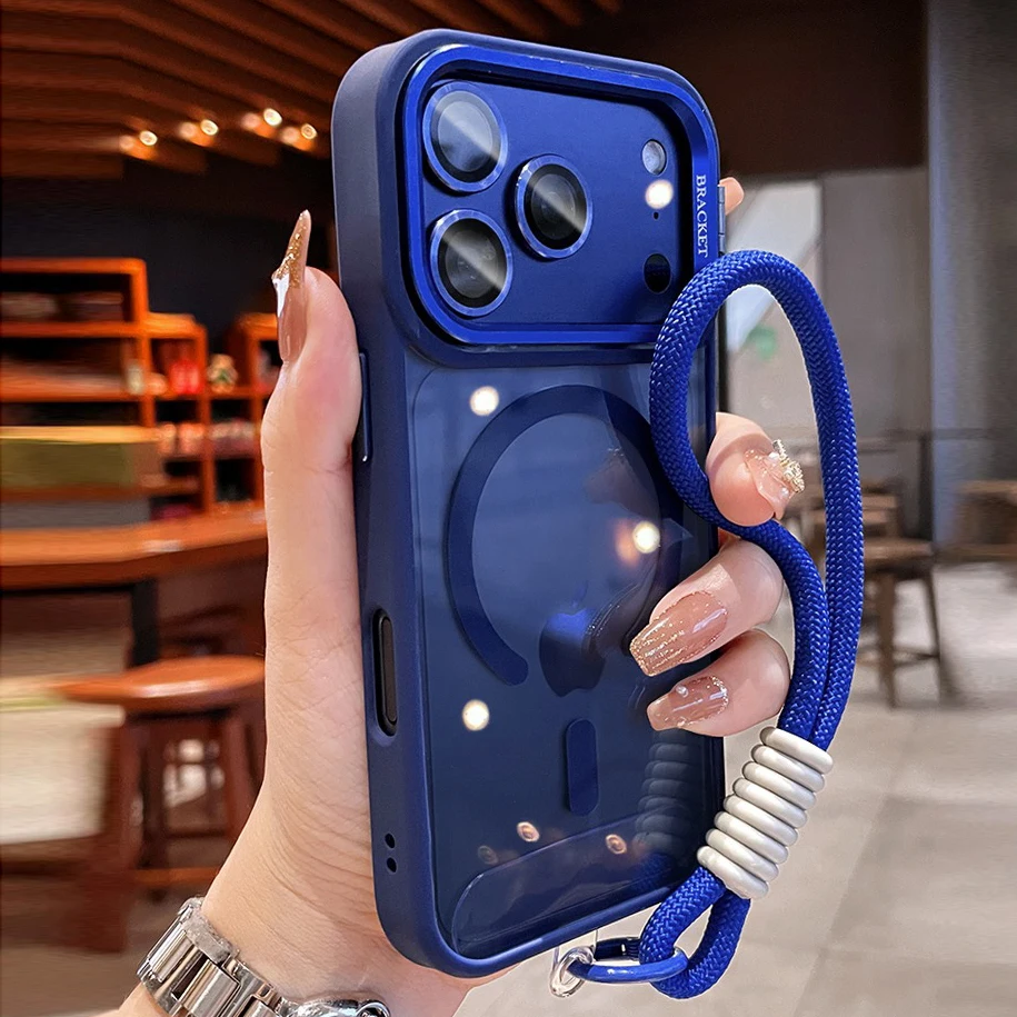 حامل كاميرات مراقبة عالي الجودة Magsafe حافظة لهاتف آيفون 17 برو ماكس حزام معصم هوائي غطاء فيلم عدسة لهاتف آيفون 16 15 14 Plus 11 12 13 Pro Max