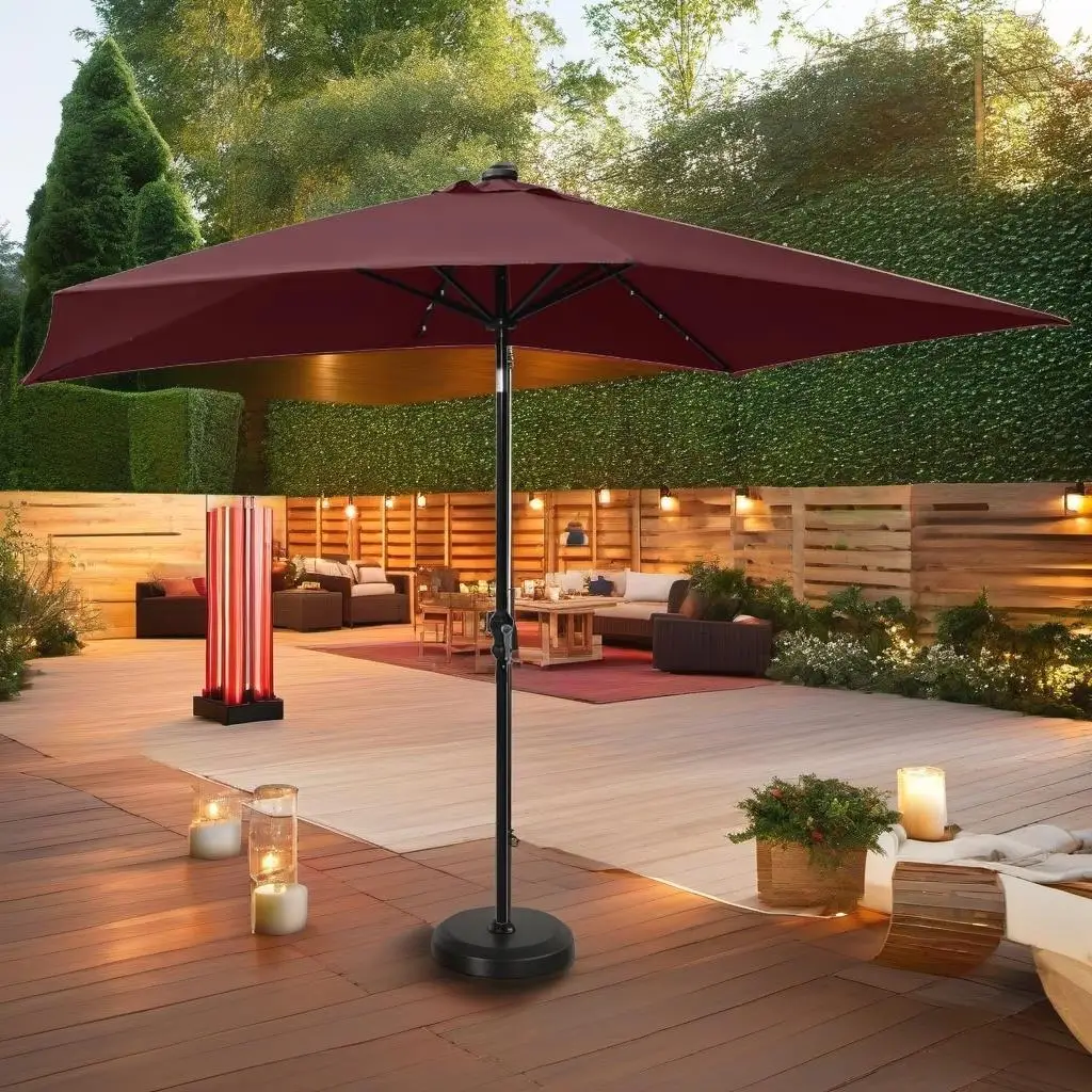 

Garden Parasol with Steel Pole 6.6'x9.8' - Bordeaux Red Outdoor Umbrella for Patio and Deck