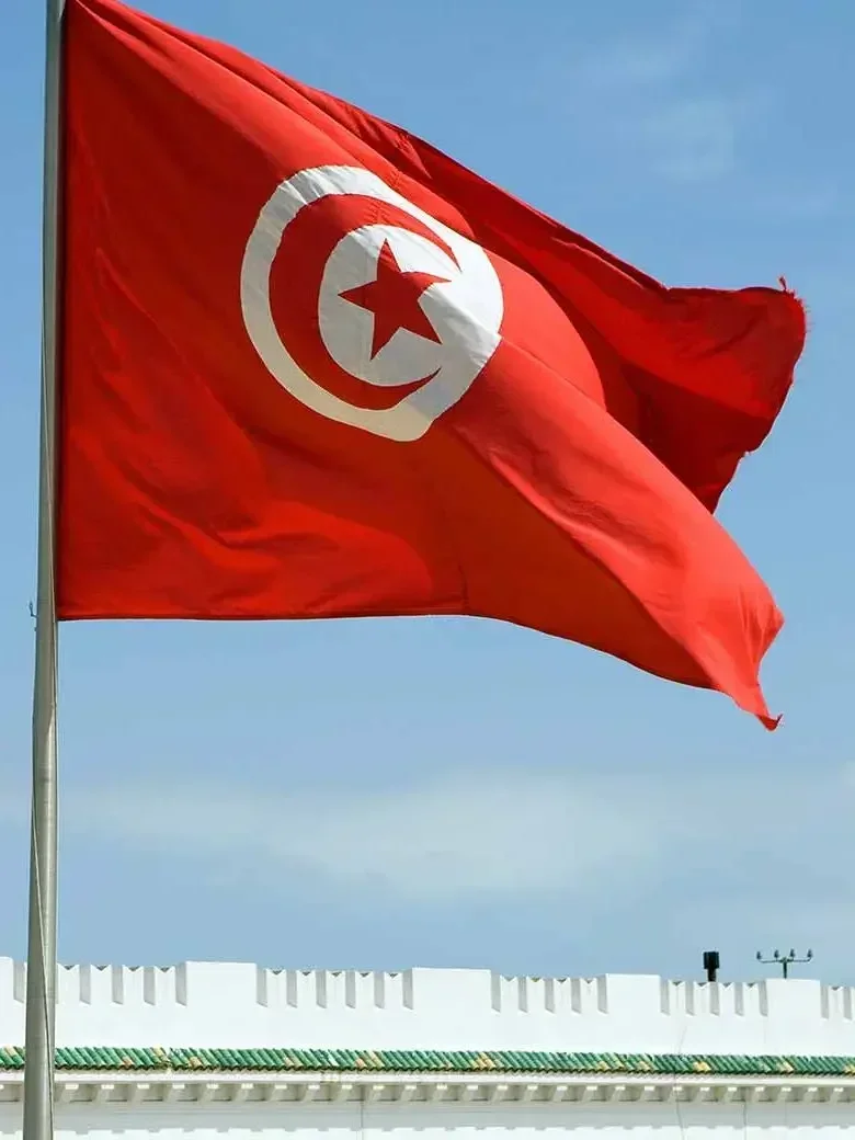 Bandeira da Tunísia 90x150cm em poliéster com uma estrela vermelha e um crescente, bandeiras nacionais tunisinas para decoração.