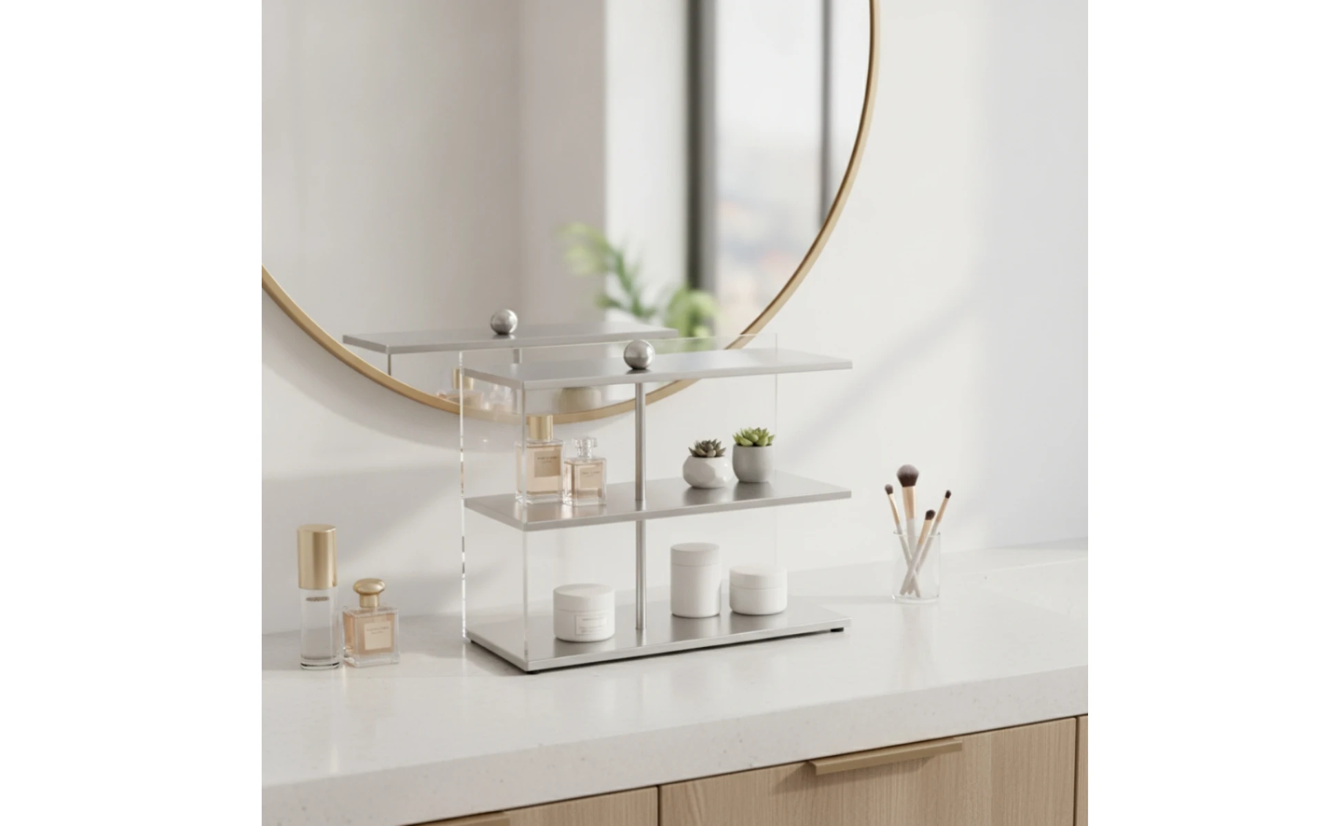 Countertop Storage Rack Clear Three-Tier Rack with Acrylic Panels Tabletop Organizer Rectangular Tiered Shelf Multi-Purpose