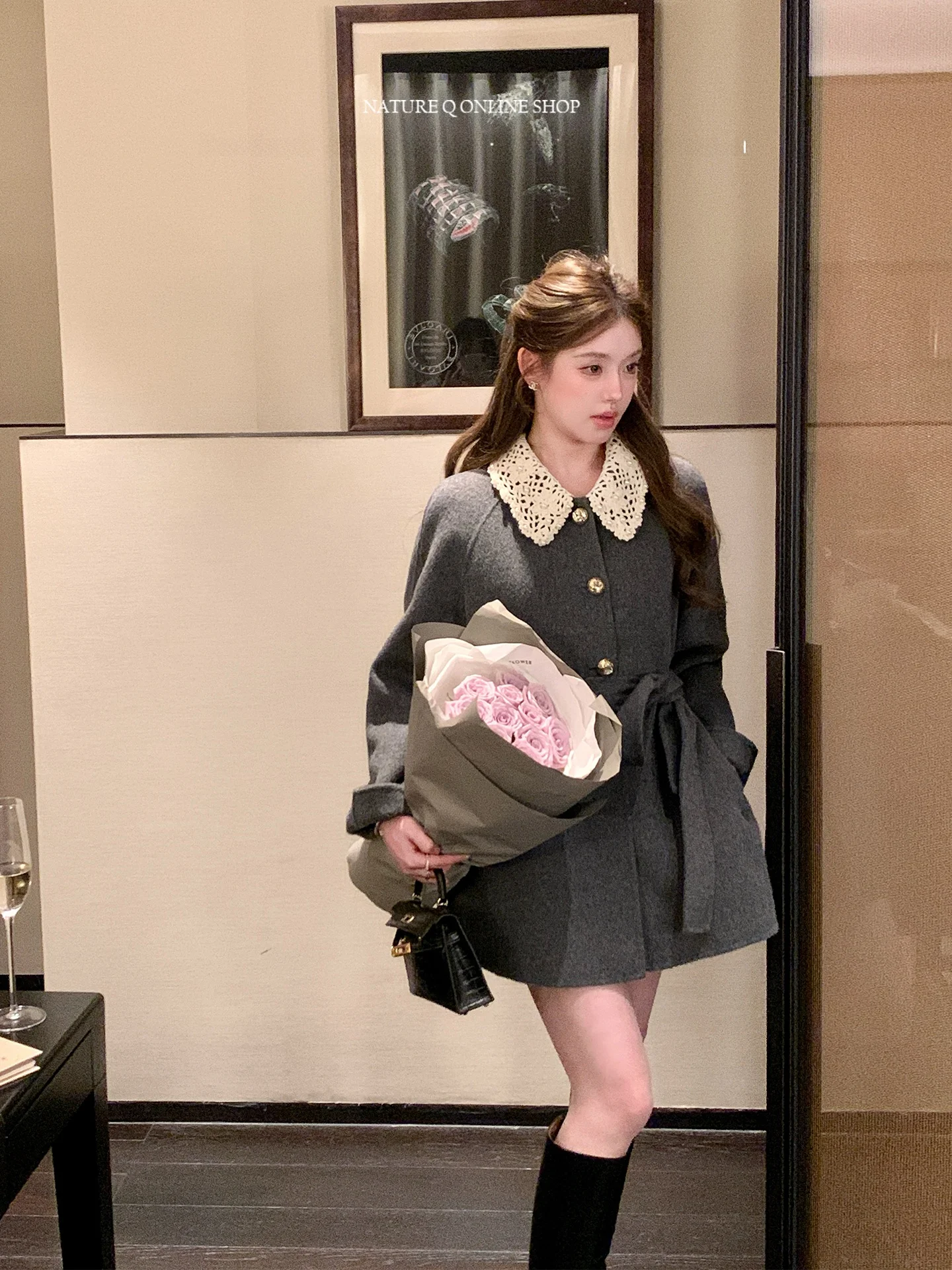 

Пальто женское шерстяное двустороннее ручной работы с отложным воротником, зимнее, в корейском стиле, для повседневной носки, для молодых женщин, для электронной коммерции