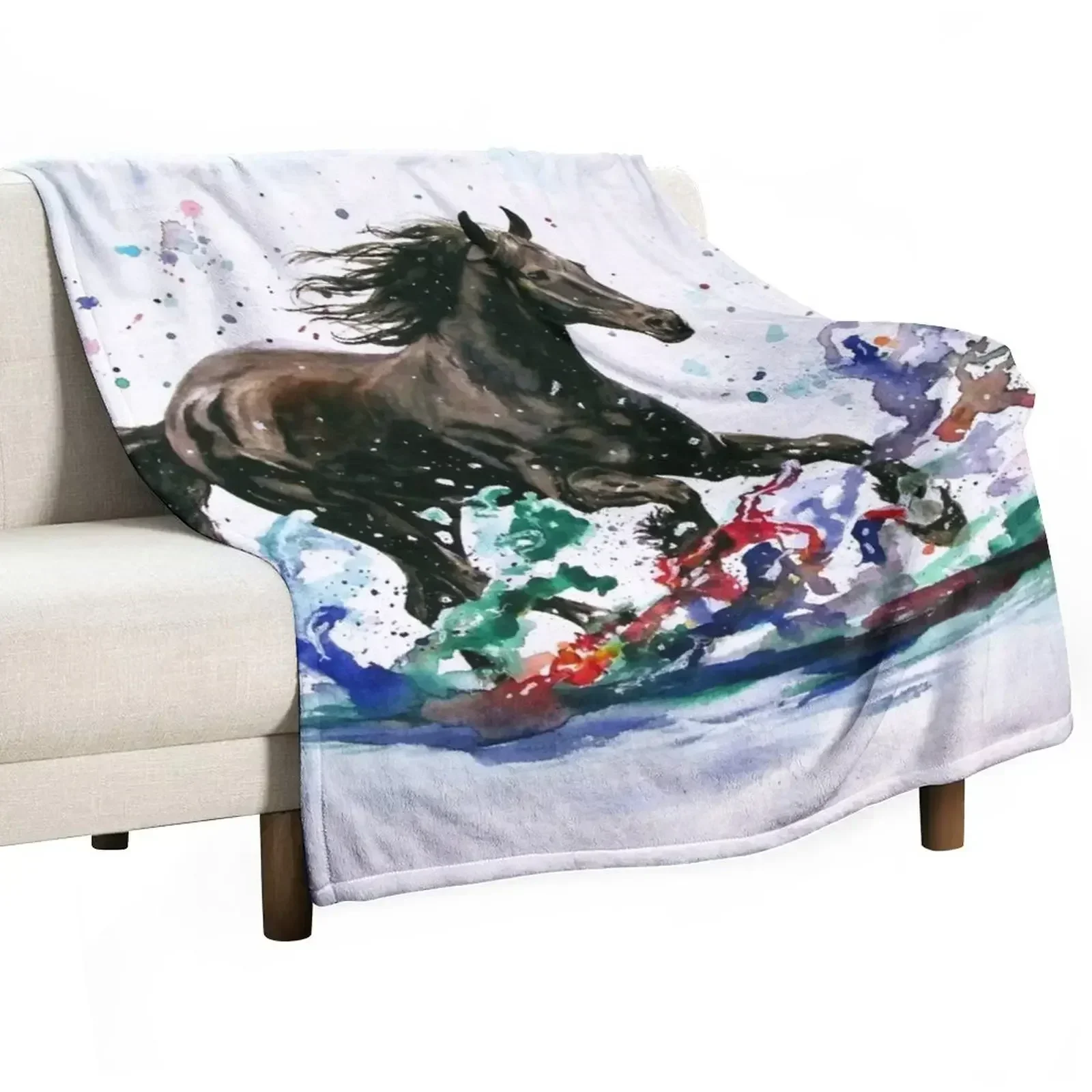 

Watercolor Horse Painting - A Splash of Spirit Throw Blanket Single Sleeping Bag Blankets