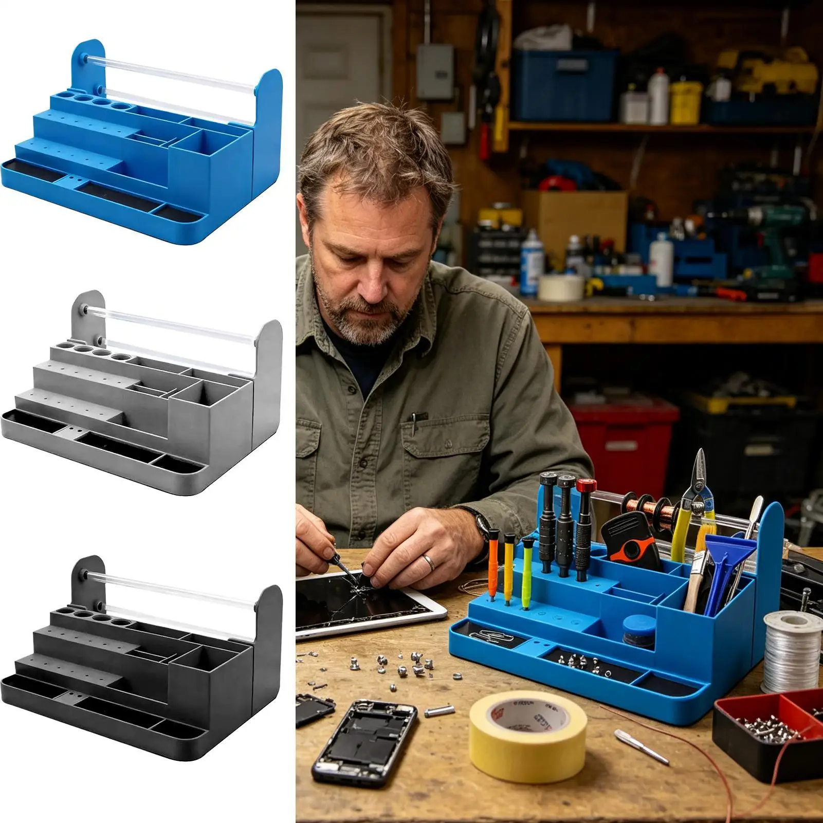 Screwdriver Rack Multi-Compartment Heavy-Duty Storage Electronics Repair Tool Storage Holder For Home Workbench Shop Phone