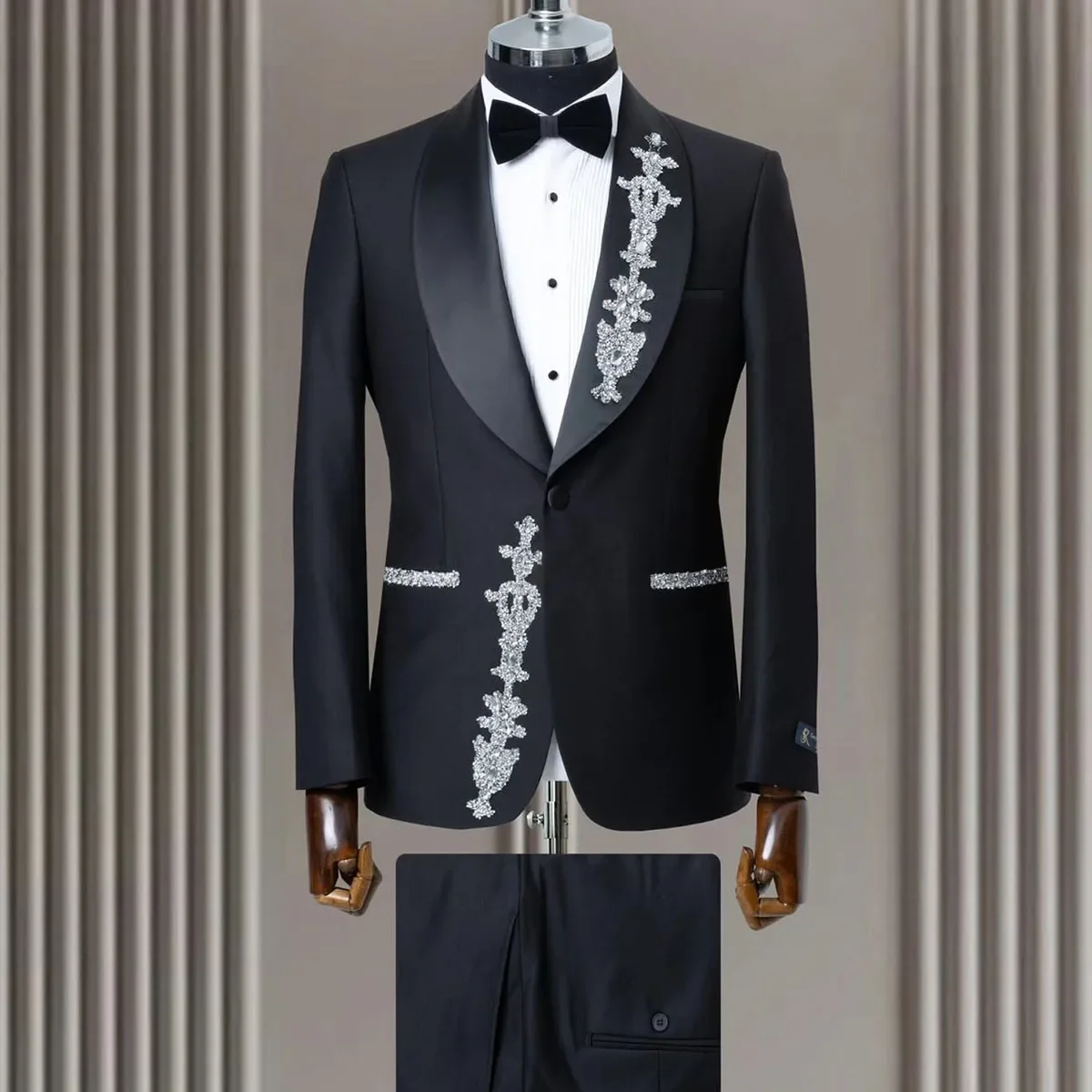 

Customized Double Breasted Gem Men Suits 2 Piece Sets Wedding Groom Tuxedo Diamond Slim Fit Outfit Male Prom Blazers Homme