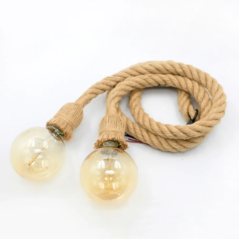 Lámpara colgante de cuerda de cáñamo para Loft, luz Industrial Vintage de 1/2/3/4m de largo, Retro, cabeza única, doble cabezal, Edison