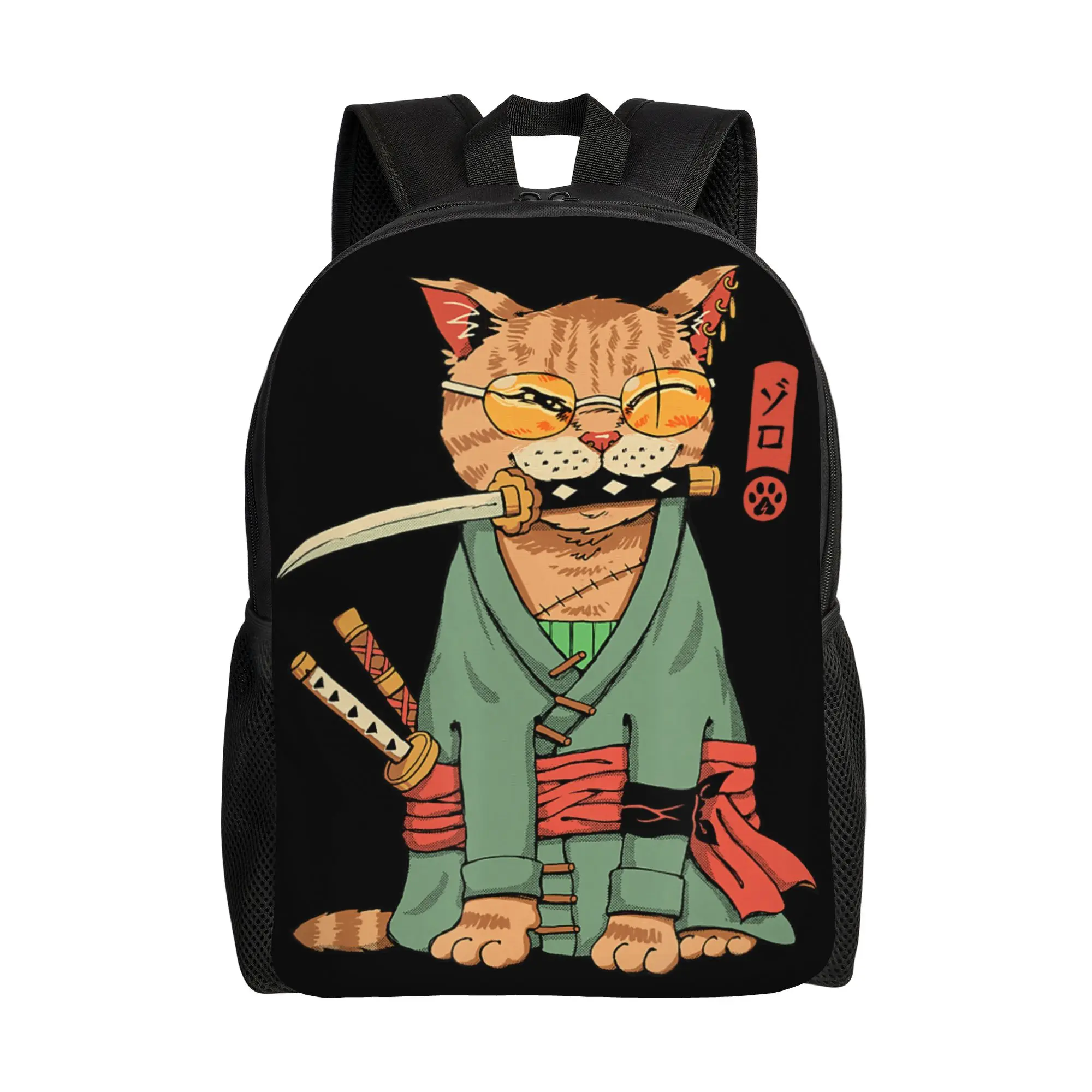 Mochilas de Moda Zoro Cat Warrior Daypack, Mochila Kawaii de Grande Capacidade para Campus