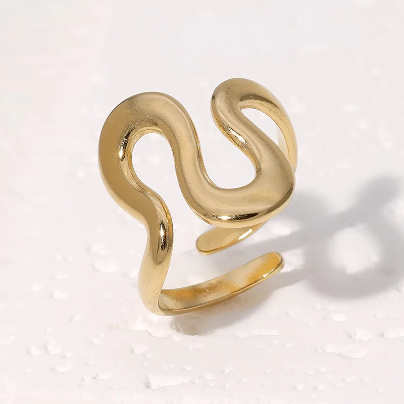 Modischer, wasserdichter, offener Ring aus Edelstahl, Persönlichkeitsanhänger, PVD-Echtgold, 18 Karat vergoldet, trendiger Schmuck für Frauen