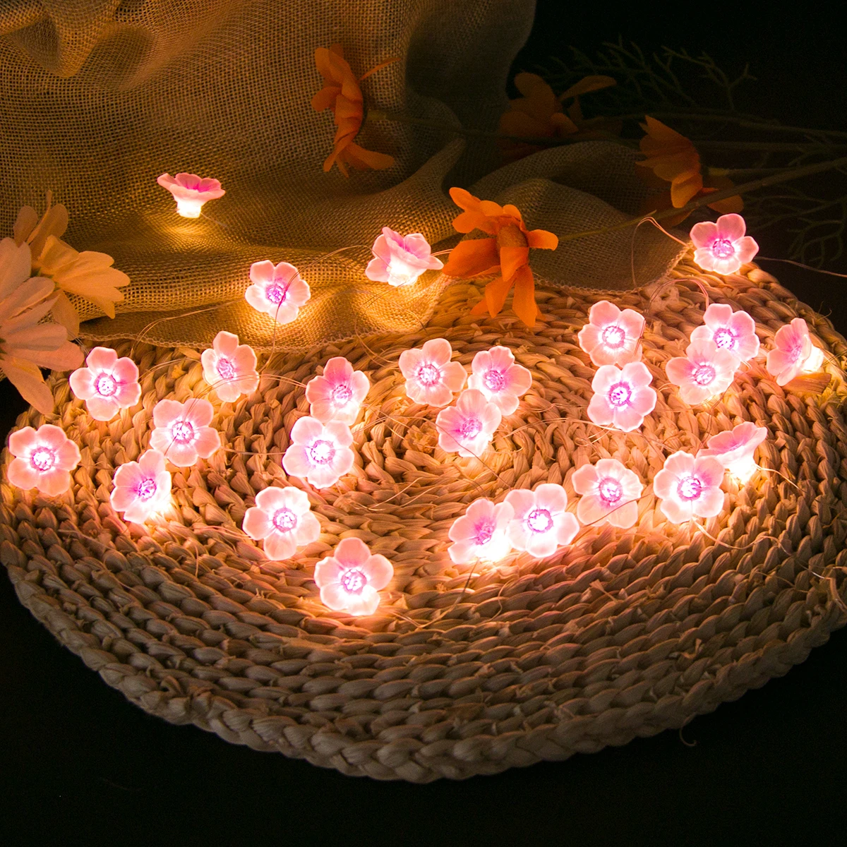 2m/3m Cherry Blossoms String Lights Pink Sakura Flower LED Fairy Lights Garland For Holiday Christmas Wedding Party Decorations