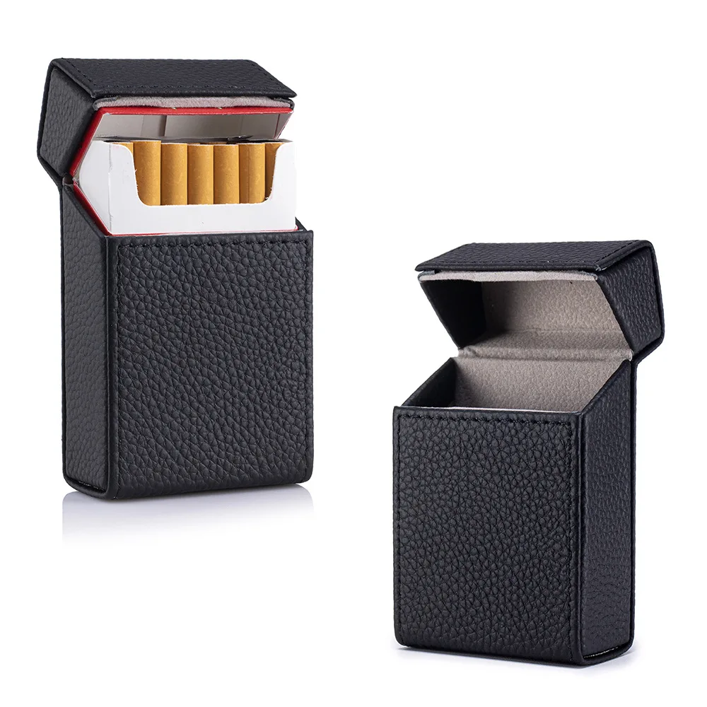 Men Wallet Genuine Leather Cigarette Holder Magnetic Snap Flip‑Cover Hard Shell Cigarette Case Dust‑Proof Smoking Accessory Box