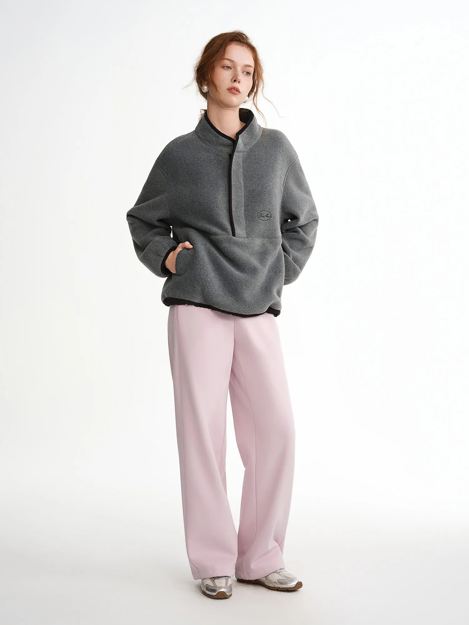 DUSHU 2025 سويت شيرت نسائي شتوي من الصوف مع ياقة نصف سحاب - بلوزة ضيقة بأكمام طويلة لملابس خارجية غير رسمية #2