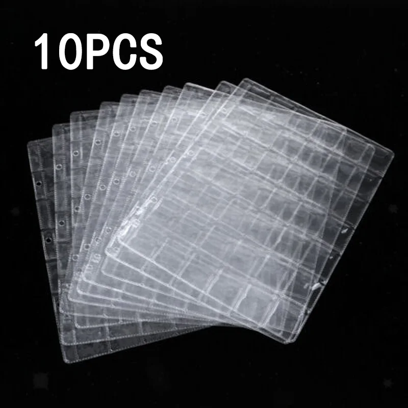 10pcs Clear Plastic Coin Pocket Pages Protector Sheets Pitch 42 Pockets Coin Holder Album Protection Board Collection Container