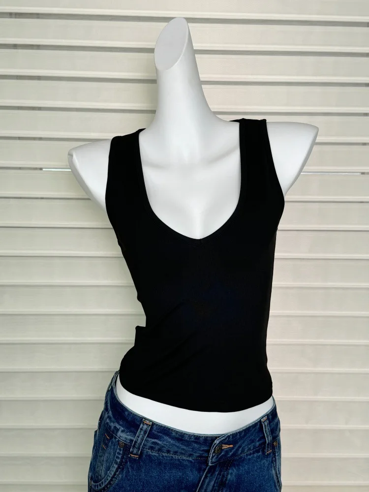 Tank Fit Sleeveless Crop Sports Cami for Women air Short Sports Cami for Daily Solid Color Deep V-Neck Racerback Tank Top,