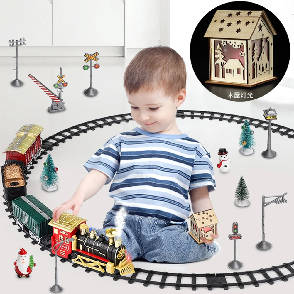 Electric Christmas Train Toy Set Car Railway Tracks Steam Locomotive Engine Diecast Model Educational Game Boy Toys For Children