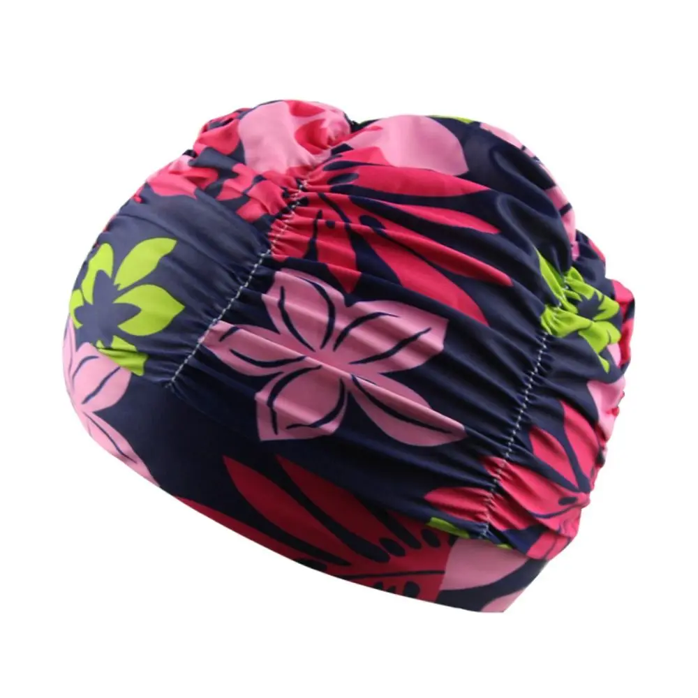 

Printed Fabric Oversized Swimming Cap Quick Drying Breathable Hot Spring Swimming Cap Ear Protection Lightweight Bathing Cap