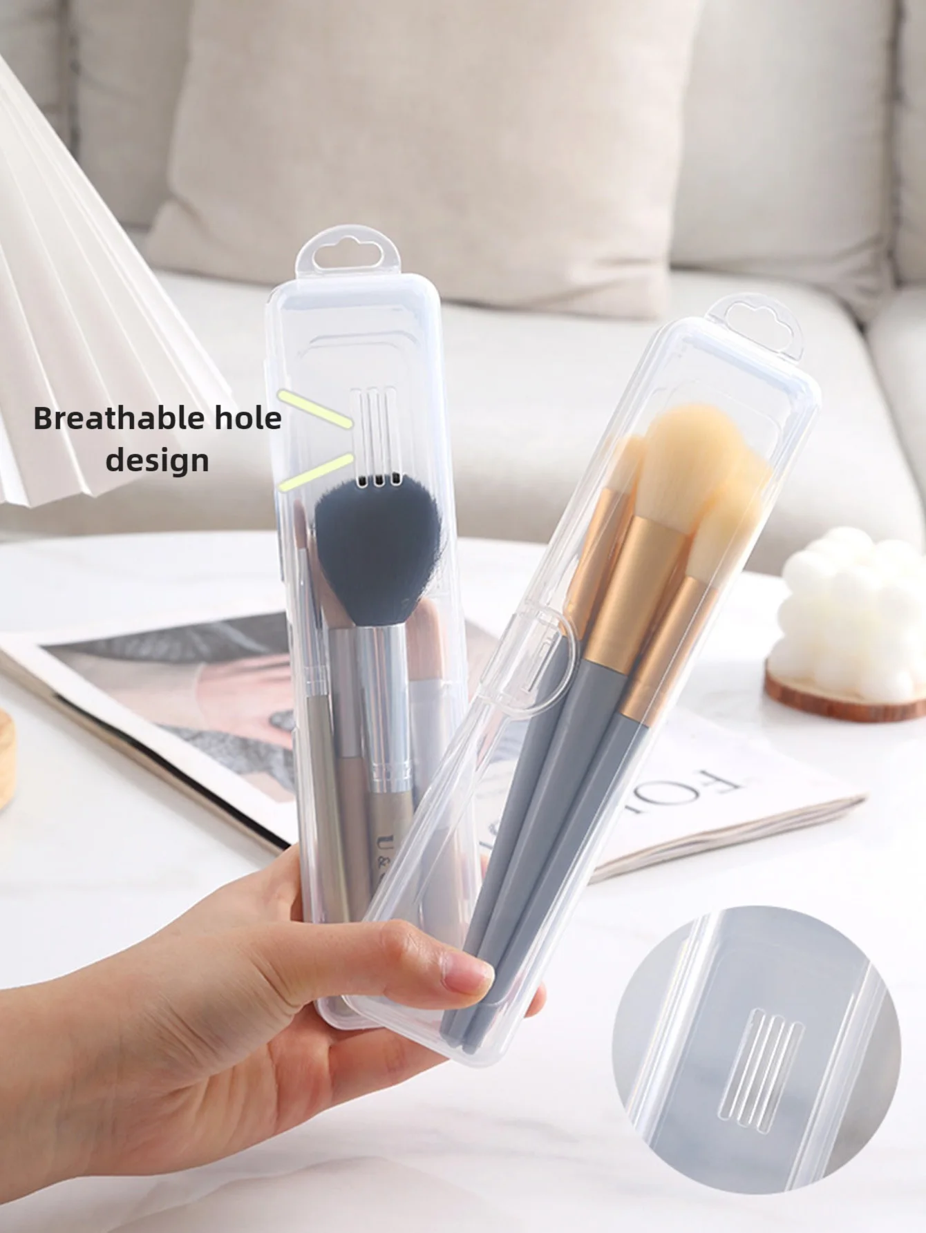 1/2 Uds. La caja de almacenamiento de brochas de maquillaje transparente PP se puede colgar para almacenamiento de escritorio, a prueba de polvo, accesorios de herramientas de belleza portátiles