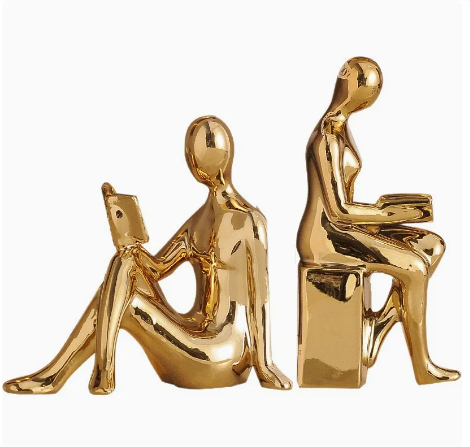 1Set/2Pcs Ceramic Girl Figure Book BlockBook Shelf Stopper Holder Bookend Home Desktop Study Room Ornament Sculpture