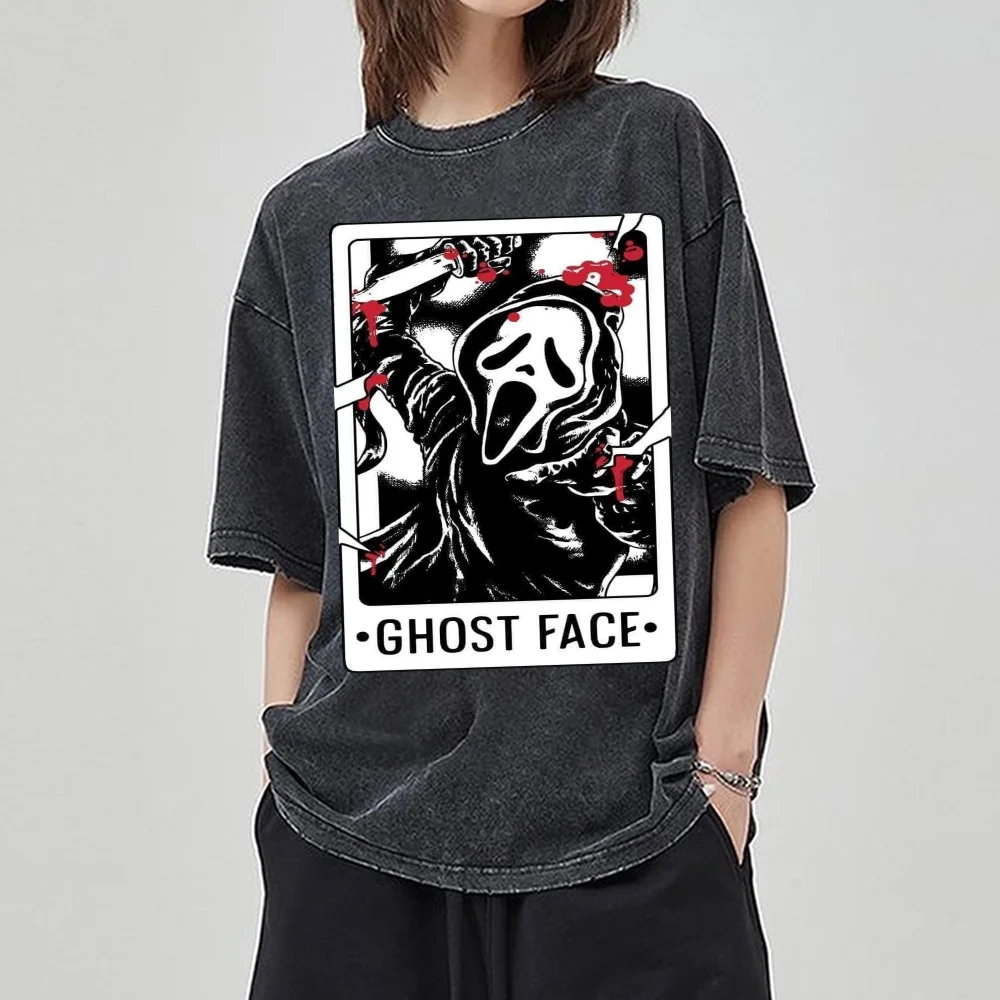 Scary Niche Grimace Print Wash Women's T-Shirt Style Oversized Cotton Short Sleeve Unisex Fashion Vintage Top for Casual Wear