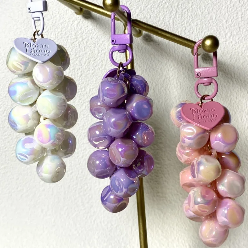 

Acrylic Grape Cluster Keychain Colorful Beaded Fruit Shaped Pendant Car Charm Stylish Bag Accessory For Women Gift