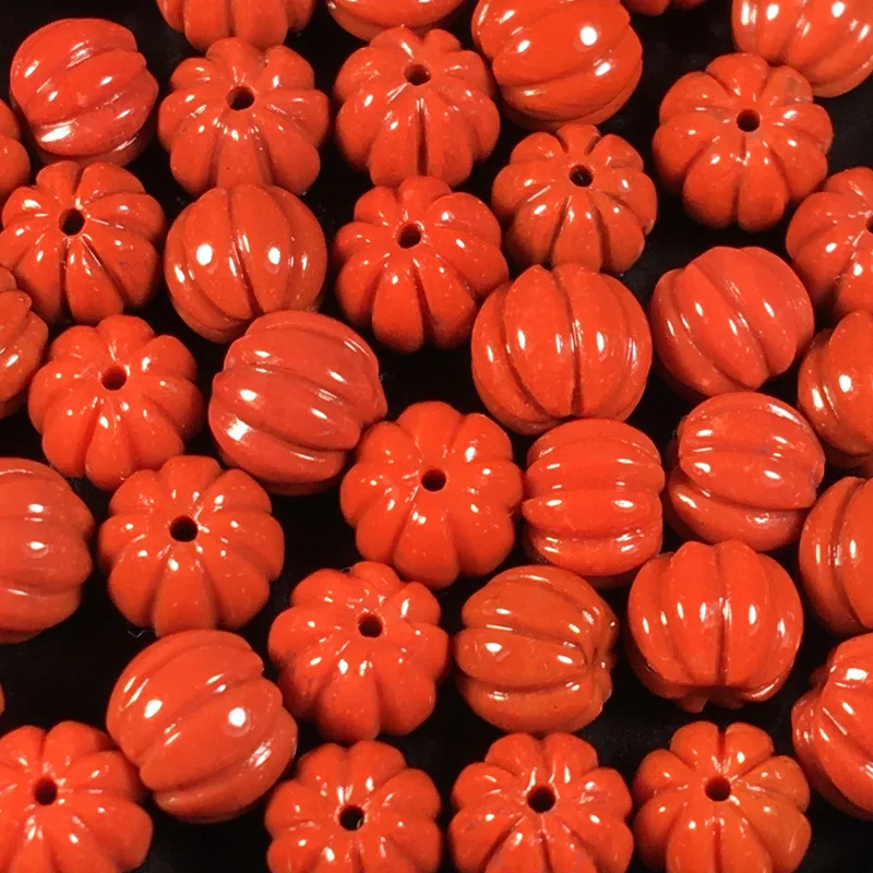 

5pieces Red Agate carved pumpkin 7.5-8mm full hole for DIY jewelry necklace