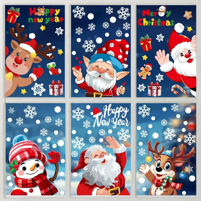 2024 Christmas Mirror Sticker Santa Claus Snowman Reindeer Decorative Glass Electrostatic Sticker Merry Christmas Decor for Home