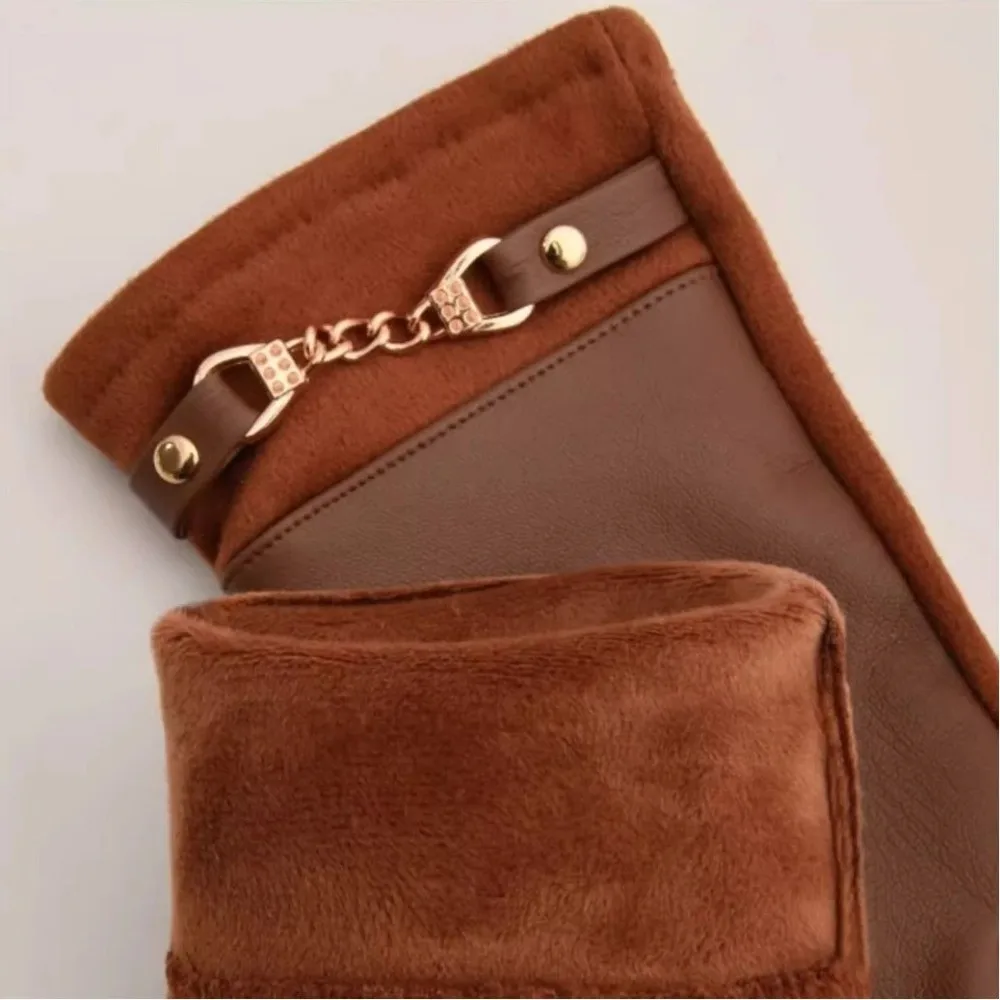 

Теплые женские перчатки на флисовой подкладке, ветрозащитные, водонепроницаемые, перчатки с пятью пальцами, протеиновая кожа, зимние перчатки в корейском стиле для улицы