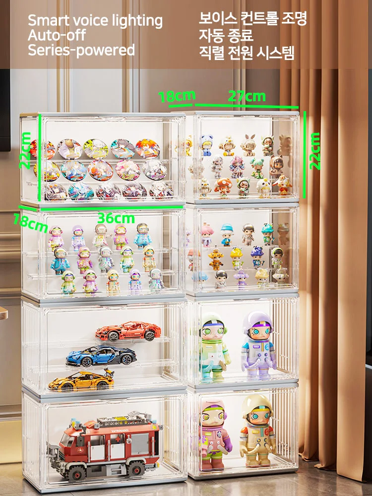 Sprachgesteuerte LED-Vitrine für Sammlerstücke – 27 x 22 x 18 cm, transparenter Acrylschrank mit Fernbedienung, RGB-Farben und Bewegungssensor für