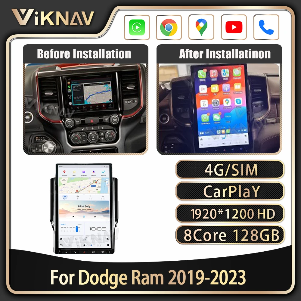 Viknav 14.4 inch  Car Radio For Dodge RAM 2019-2023 Carplay Android 13 touch screen GPS Navigation head unitMultimedia player