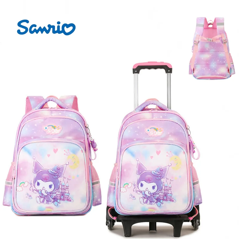 Sanrio Kuromi Trolley Bag Backpack with Wheels Stair Climbing Student School Bag Fashion Kids Holiday Gifts Portable Perimeter