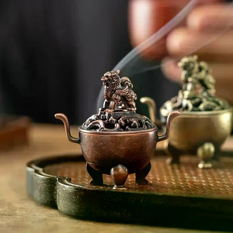 Mini Antique Brass Zinc Alloy Incense Burner With Compact Lotus Base Design For Home Meditation Yoga Aromatherapy 1Pcs