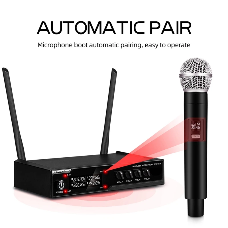 VM304 Audio 4-Channel Wireless Microphone System Handheld Mic 80M Range For Karaoke Speech Singing Portable Set