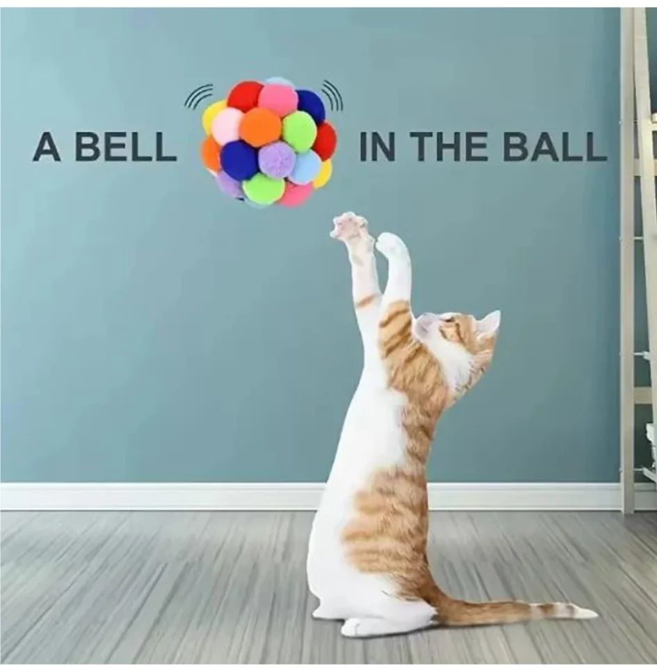 

Hot cat Toys Pet Toy Cat Plush Ball Toys Pet Bouncy Bell Ball Toy Colorful Pompoms Pet Supplies Random Color