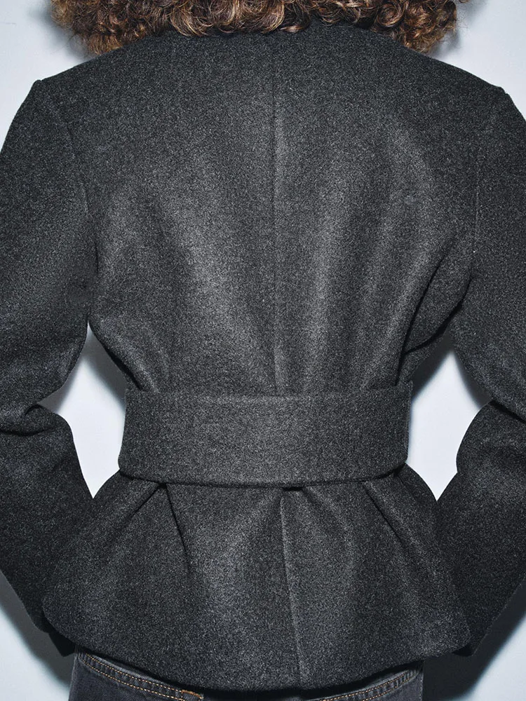 معطف نسائي أنيق وناعم مع حزام، إصدار جديد لشتاء 2025، أزياء نسائية عصرية بياقة على شكل V وأكمام طويلة للسيدات #4