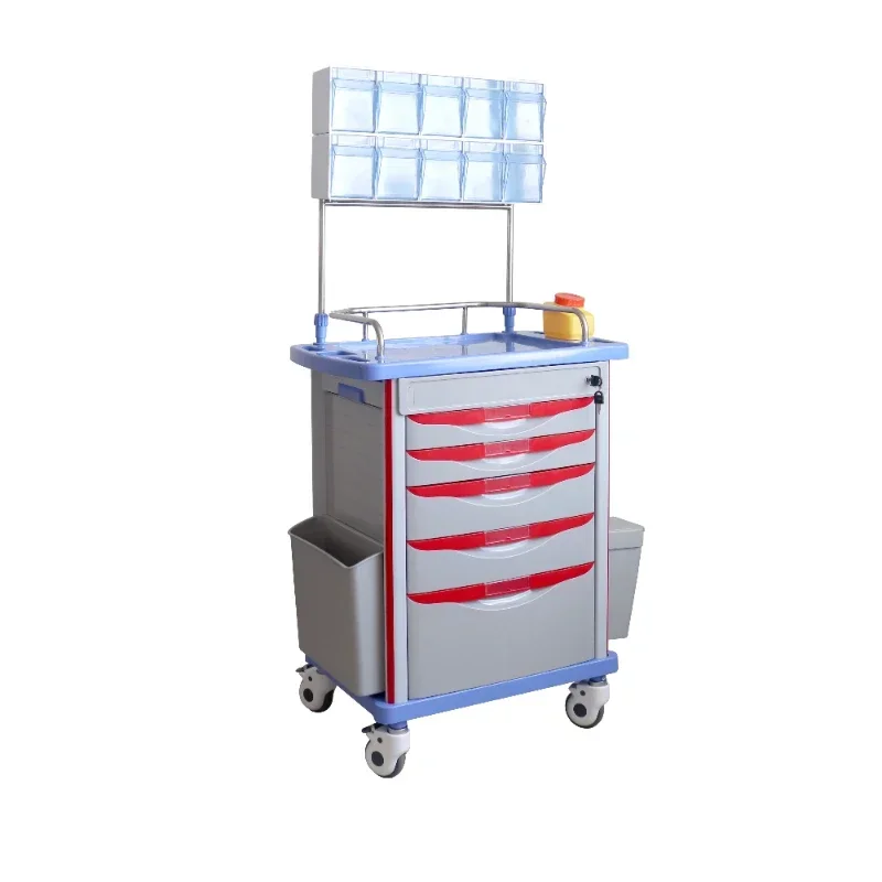 Hospital Furniture ABS Plastic Anesthesia Medicine Medical Cart Emergency Treatment Trolley