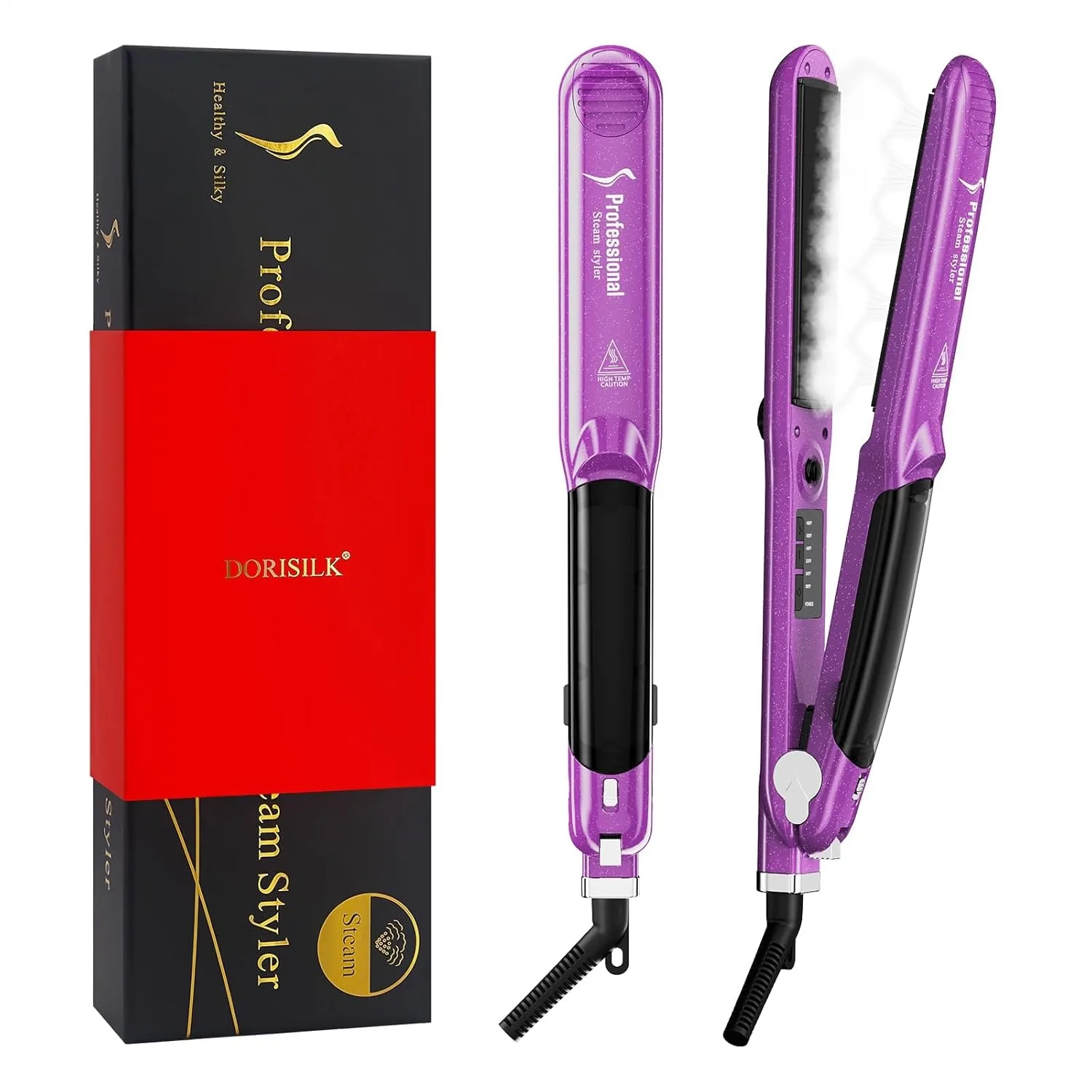 

Upgraded Steam Straightener for Hair, Professional Ceramic Flat Iron with 2-in-1 Straightening and Curling, Dual Voltage LED