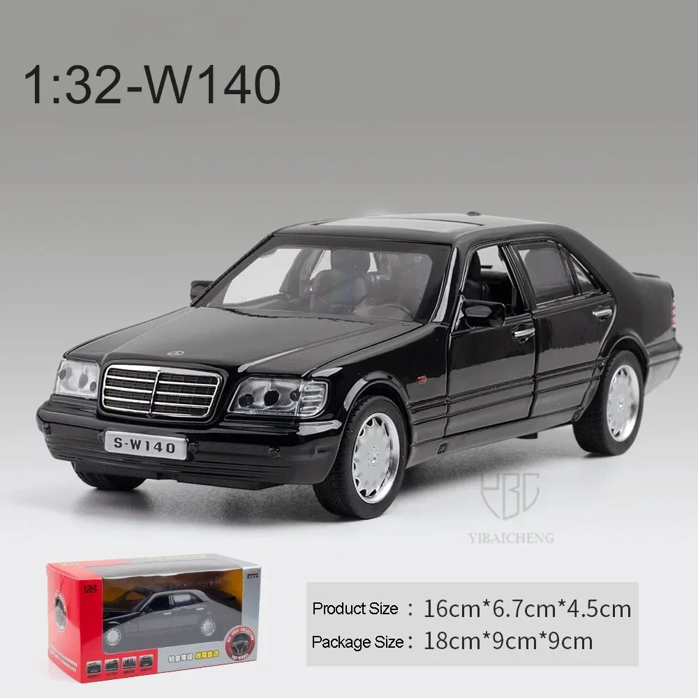 1:32 Benz S-W140 Alloy Diecast Car Model Toy Metal Body Plastic Chassis Rubber Tire With 4 Doors Opened Pull Back Kids Gifts