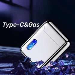 NEW Creative Windproof Roller Ignition Direct Gas Lighter LED  Lights See Through Gas Window Type-c Rechargeable Turbo Lighter