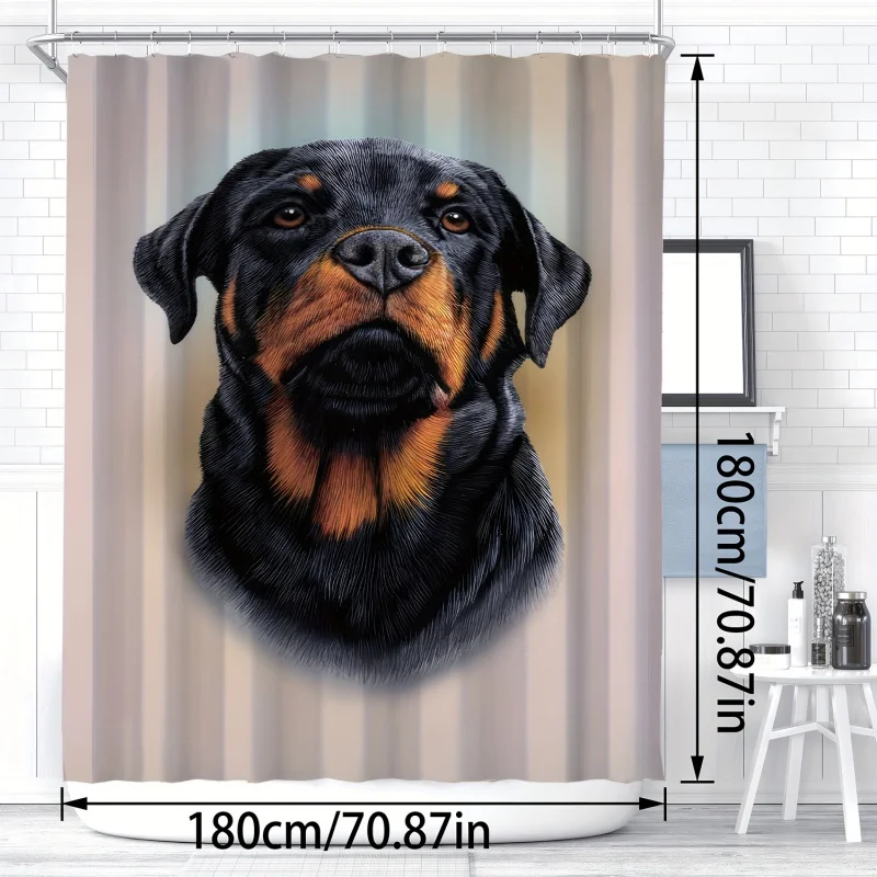 1pc Realistic Rottweiler Dog Print Shower Curtain, Digitally Printed Bathroom Decor With Powerful Presence