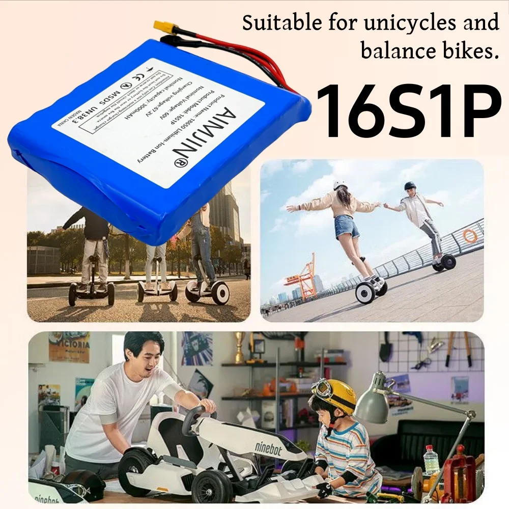 60V 3000mAh 3.0Ah Lithium-ion Battery Pack Built in BMS 18650 16S1P for Electric Unicycle Battery Scooter Skateboard Battery