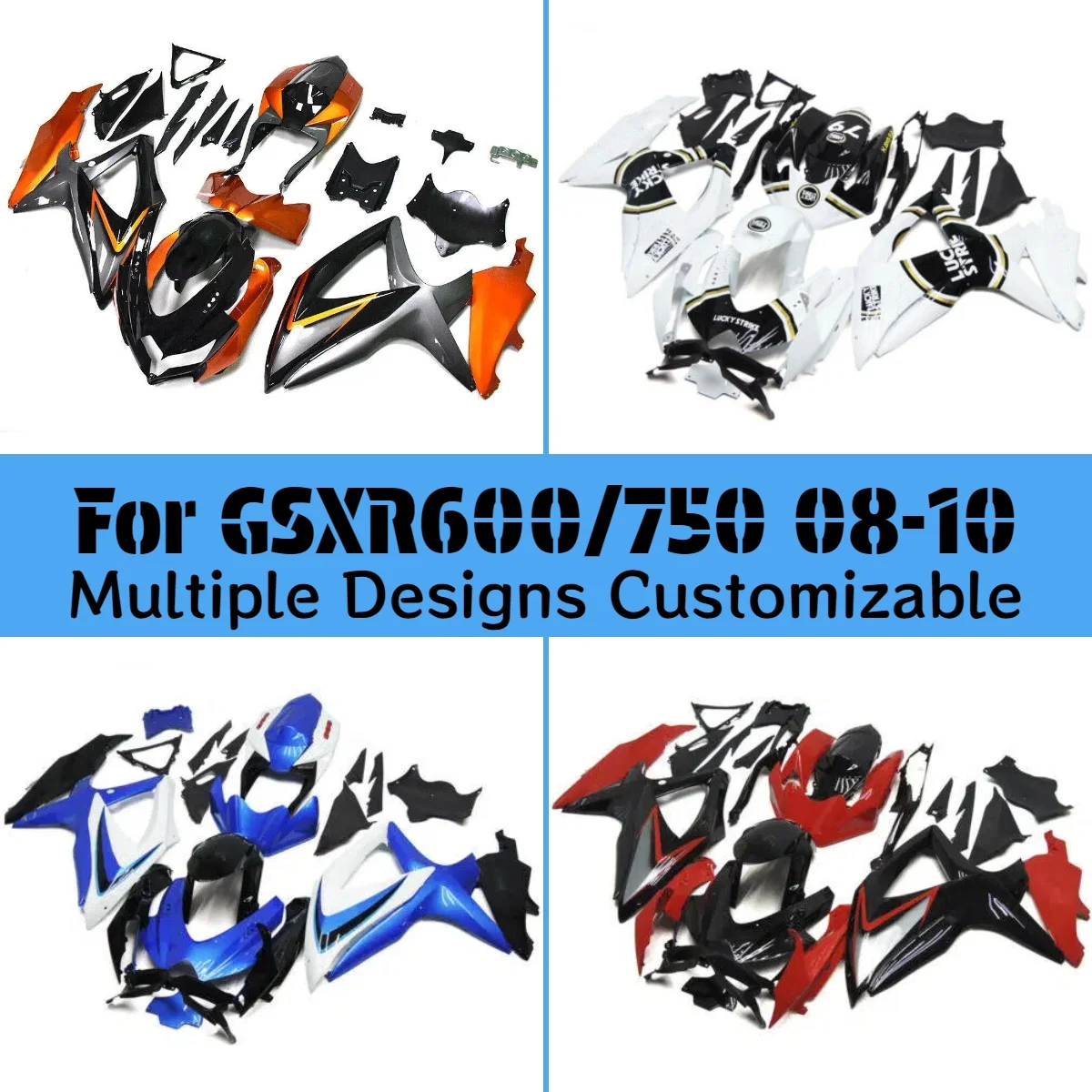 100% Fit Fairings GSXR600/750 2008 2009 2010 Bodywork Aftermarket Fairing Kit for GSXR 600 750 08 09 10