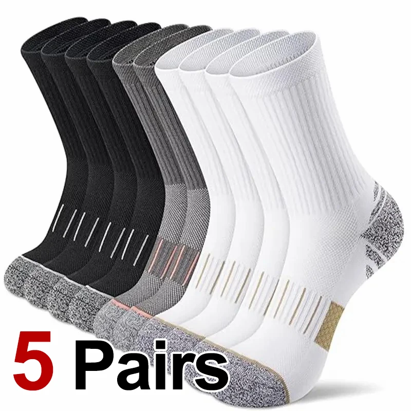 5 Pairs Unisex Sweat Absorbing Breathable Running Socks Arch Support Cushioning Suitable Outdoor Wear All Season Sports Socks