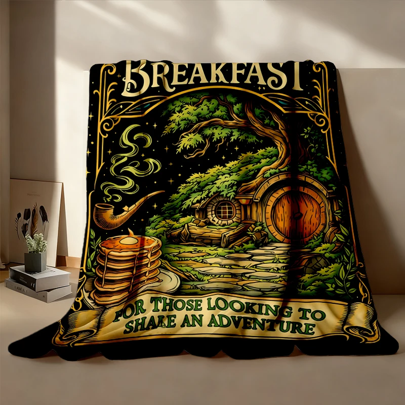 Second Breakfast Club Flannel Blanket, The Shire Bookish Cozy Blanket, Tolkien Inspired Fantasy Flannel Throw, Landscape